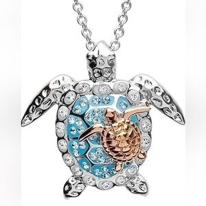 Silver Created Blue Opal Sea Turtle Necklace